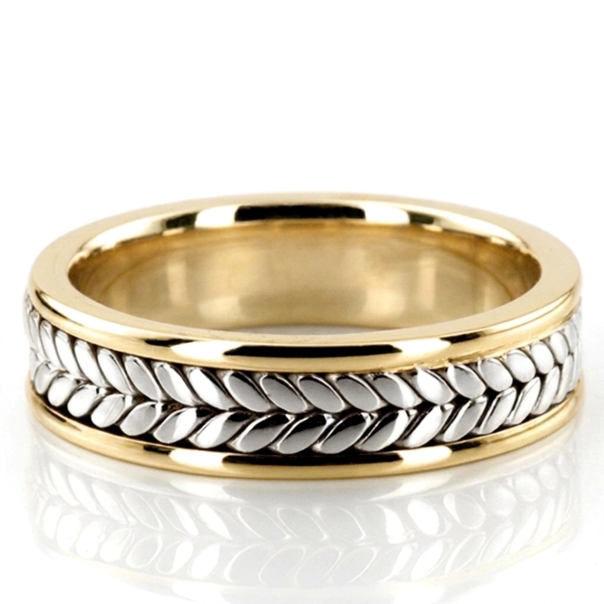 10K yellow-white-yellow gold 6mm. high polish hand-made-wedding-band - alternate view 3
