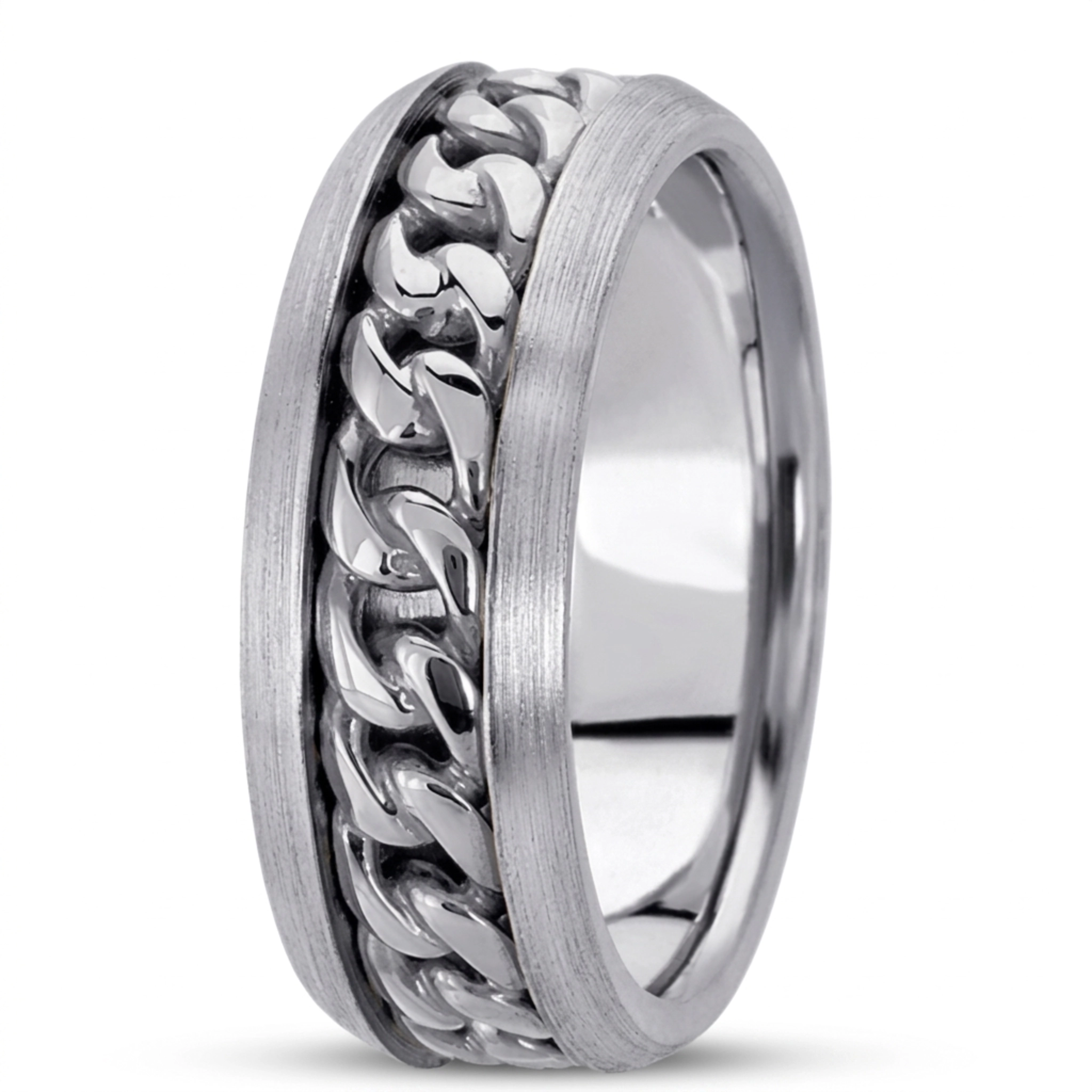 10K white gold 8mm. high polish hand-made-hand-woven-wedding-band - alternate view 5