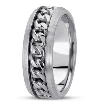 10K white gold 8mm. high polish hand-made-hand-woven-wedding-band - alternate view 5 thumbnail