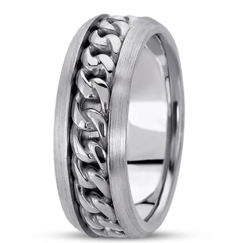 10K white gold 8mm. high polish hand-made-hand-woven-wedding-band - alternate view 5