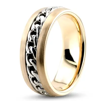 10K yellow-white-yellow gold 8mm. high polish hand-made-hand-woven-wedding-band - alternate view 6 thumbnail