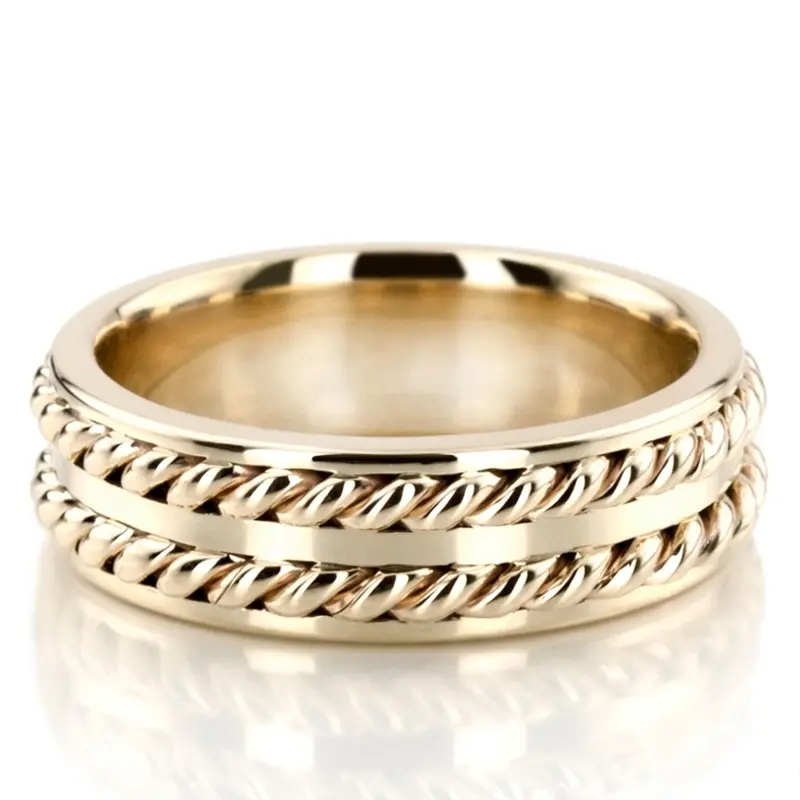 14K yellow gold 7.5mm. high polish hand-made-wedding-ring - alternate view 2