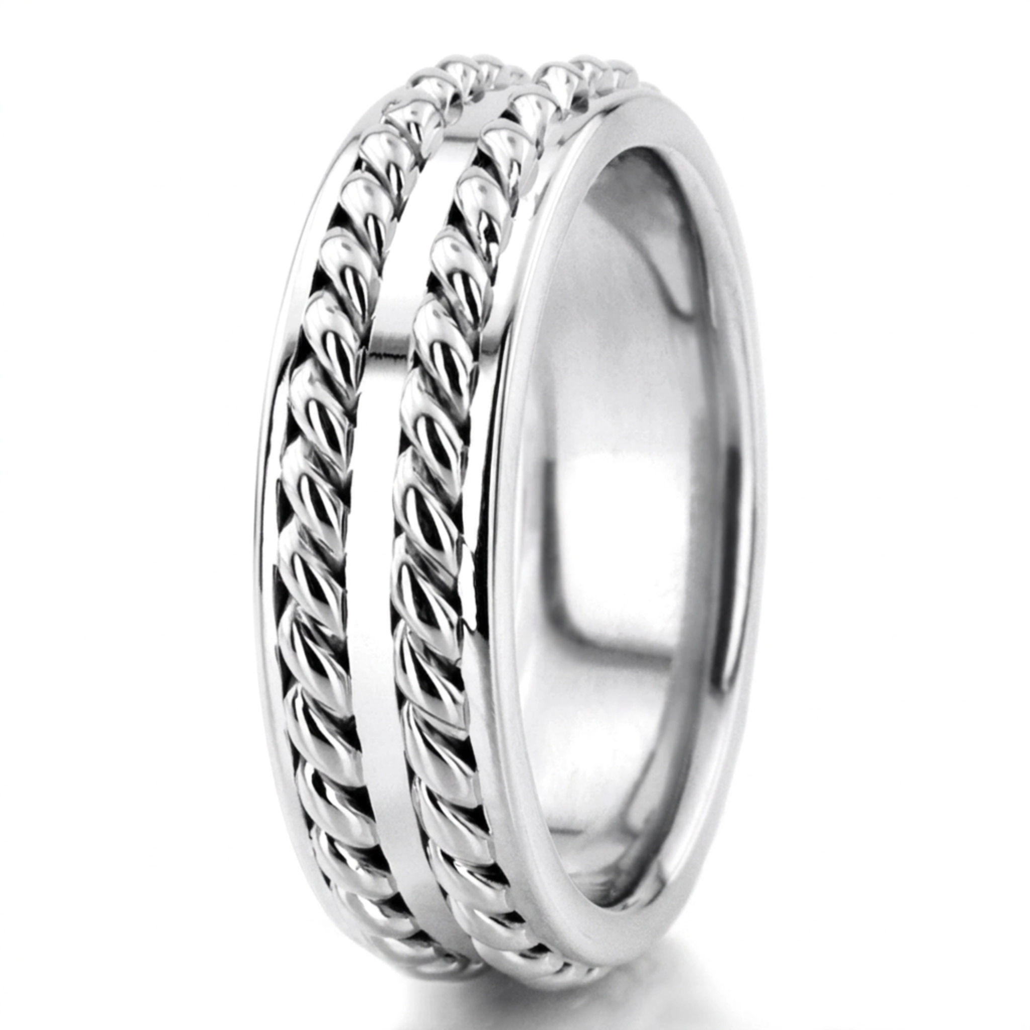10K white gold 7.5mm. high polish hand-made-wedding-ring - alternate view 3