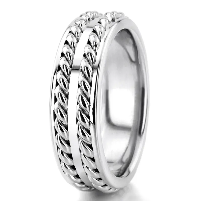 14K white gold 7.5mm. high polish hand-made-wedding-ring - alternate view 3