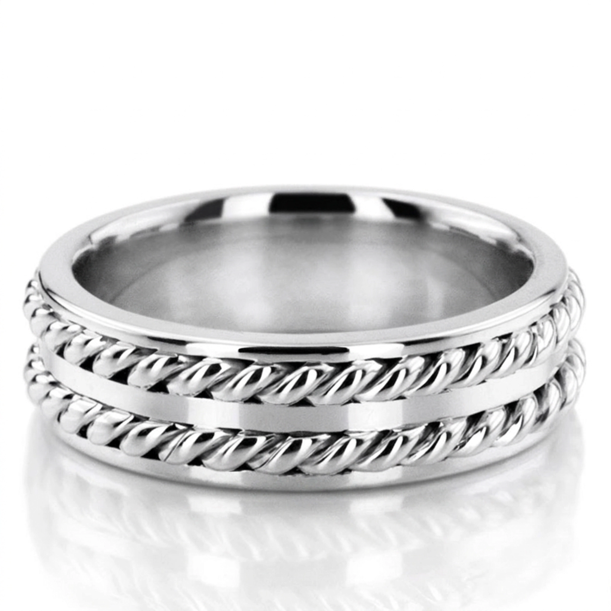 10K white gold 7.5mm. high polish hand-made-wedding-ring - main view