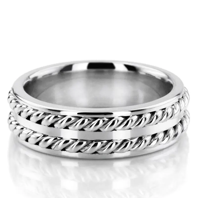 14K white gold 7.5mm. high polish hand-made-wedding-ring - main view