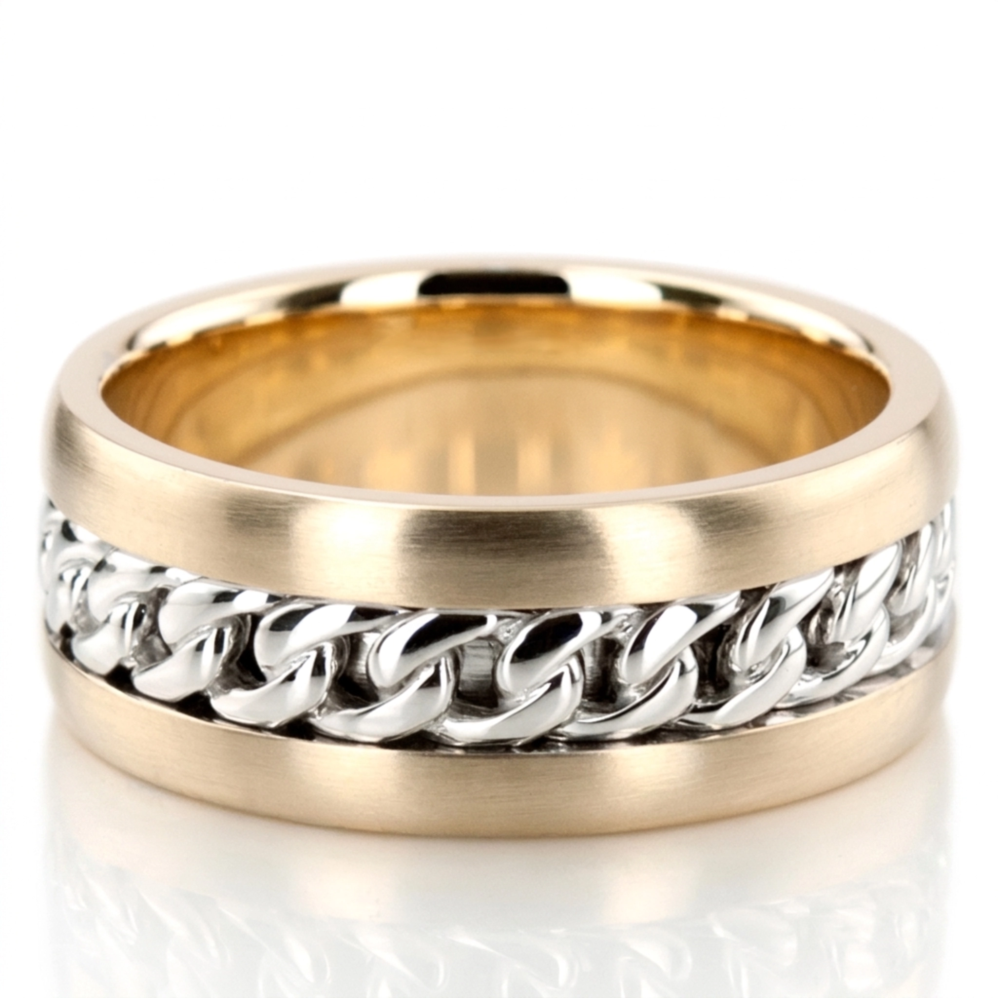 10K yellow-white-yellow gold 8mm. high polish hand-made-hand-woven-wedding-band - alternate view 4