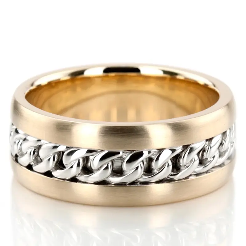 10K yellow-white-yellow gold 8mm. high polish hand-made-hand-woven-wedding-band - alternate view 4