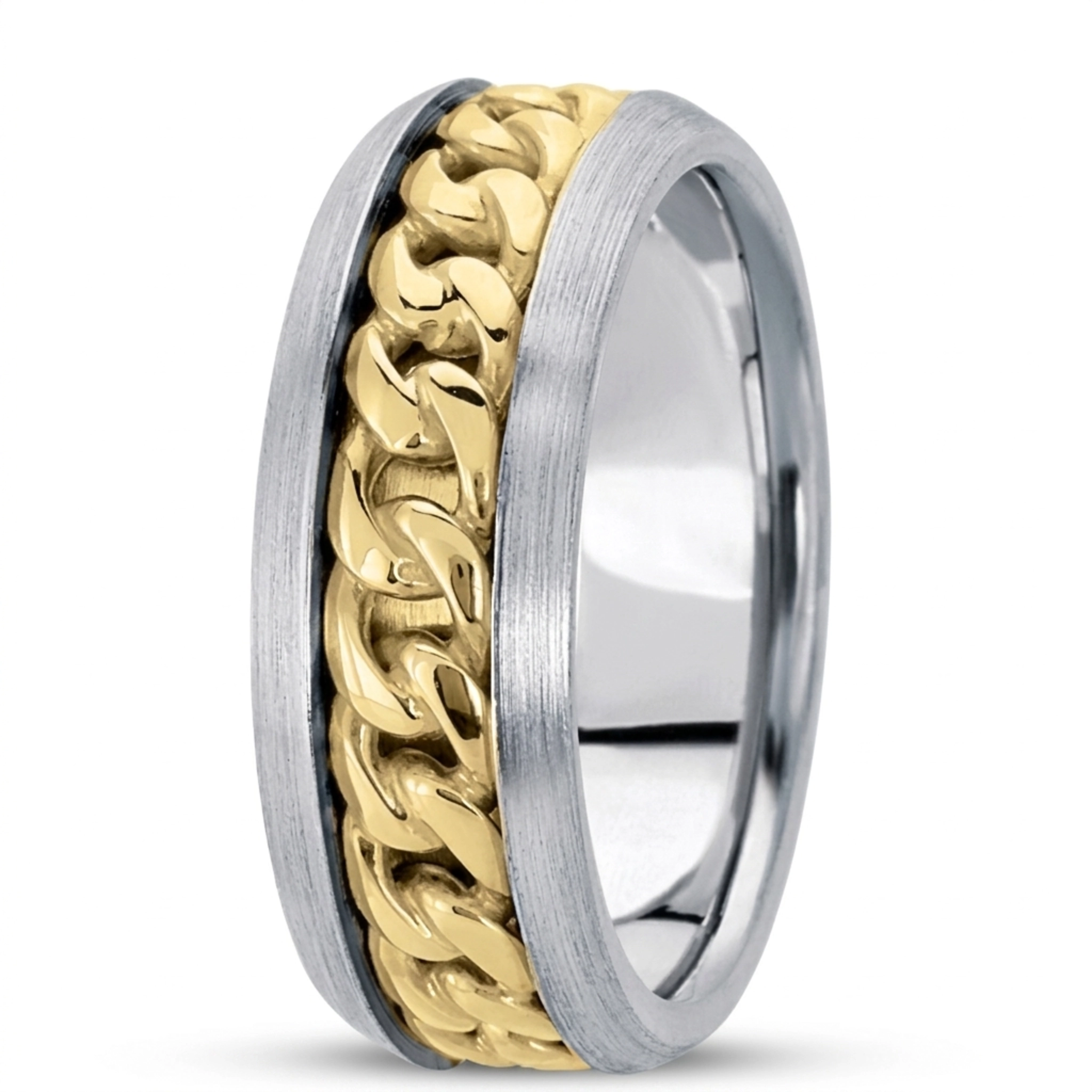 10K white-yellow-white gold 8mm. high polish hand-made-hand-woven-wedding-band - alternate view 8