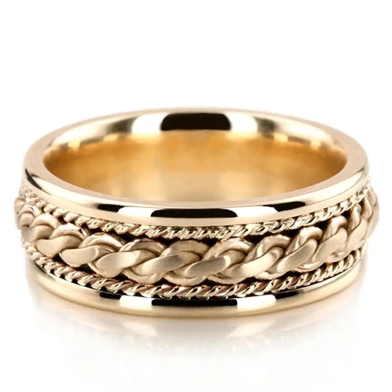 10K yellow gold 8mm. satin hand-made-braided-wedding-ring - main view