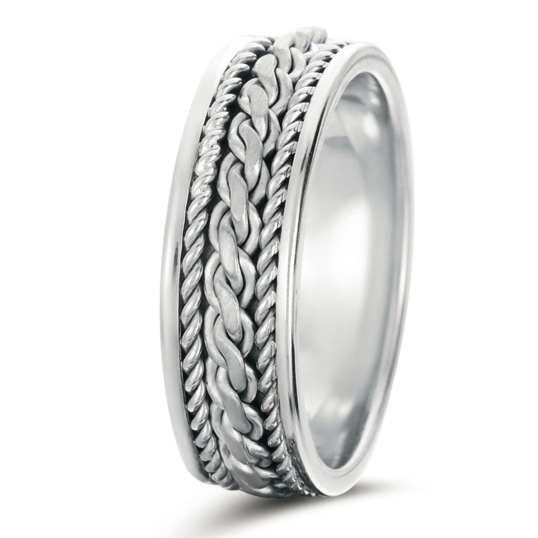 10K white gold 7mm. satin hand-made-braided-wedding-ring - alternate view 10