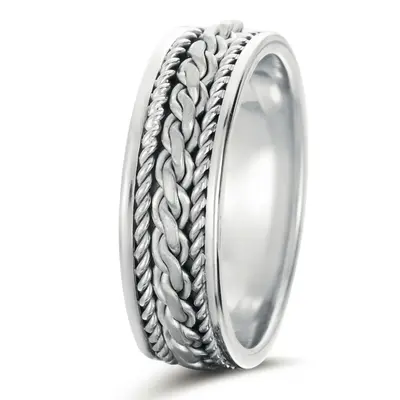 10K white gold 7mm. satin hand-made-braided-wedding-ring - alternate view 10 thumbnail