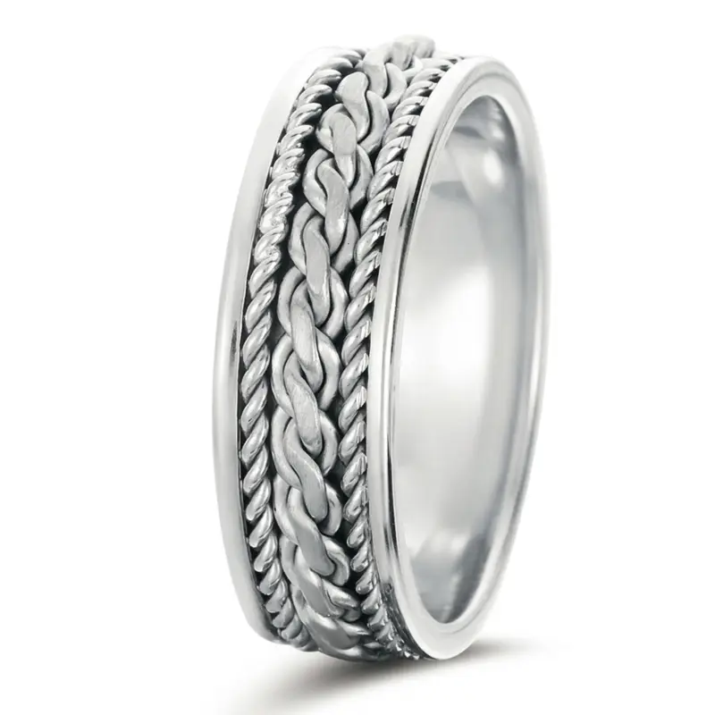 10K white gold 7mm. satin hand-made-braided-wedding-ring - alternate view 10