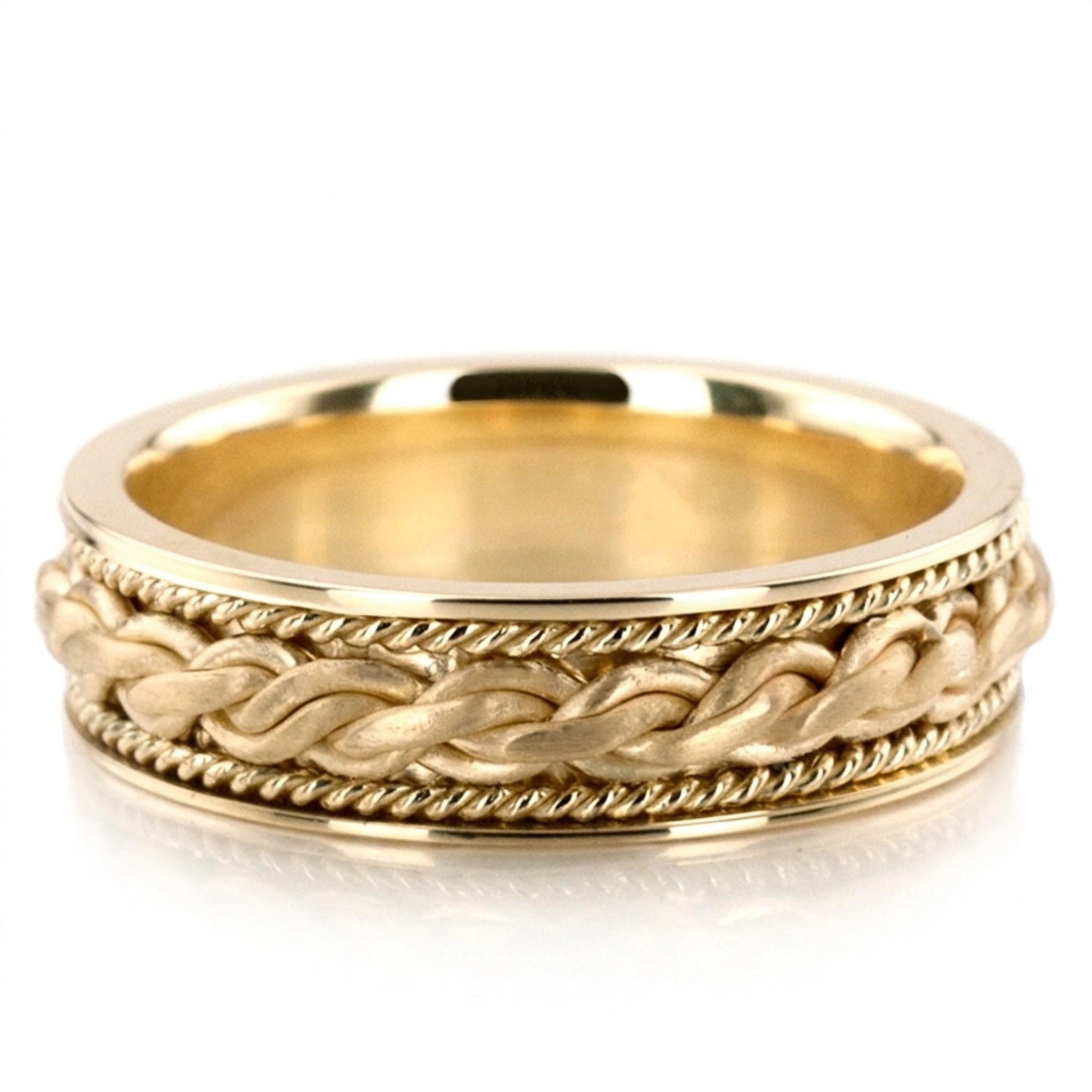 10K yellow gold 7mm. satin hand-made-braided-wedding-ring - alternate view 4