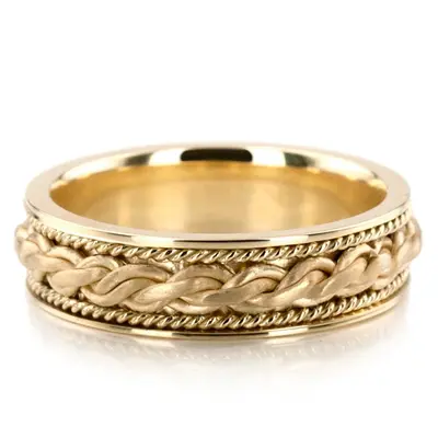 10K yellow gold 7mm. satin hand-made-braided-wedding-ring - alternate view 4 thumbnail
