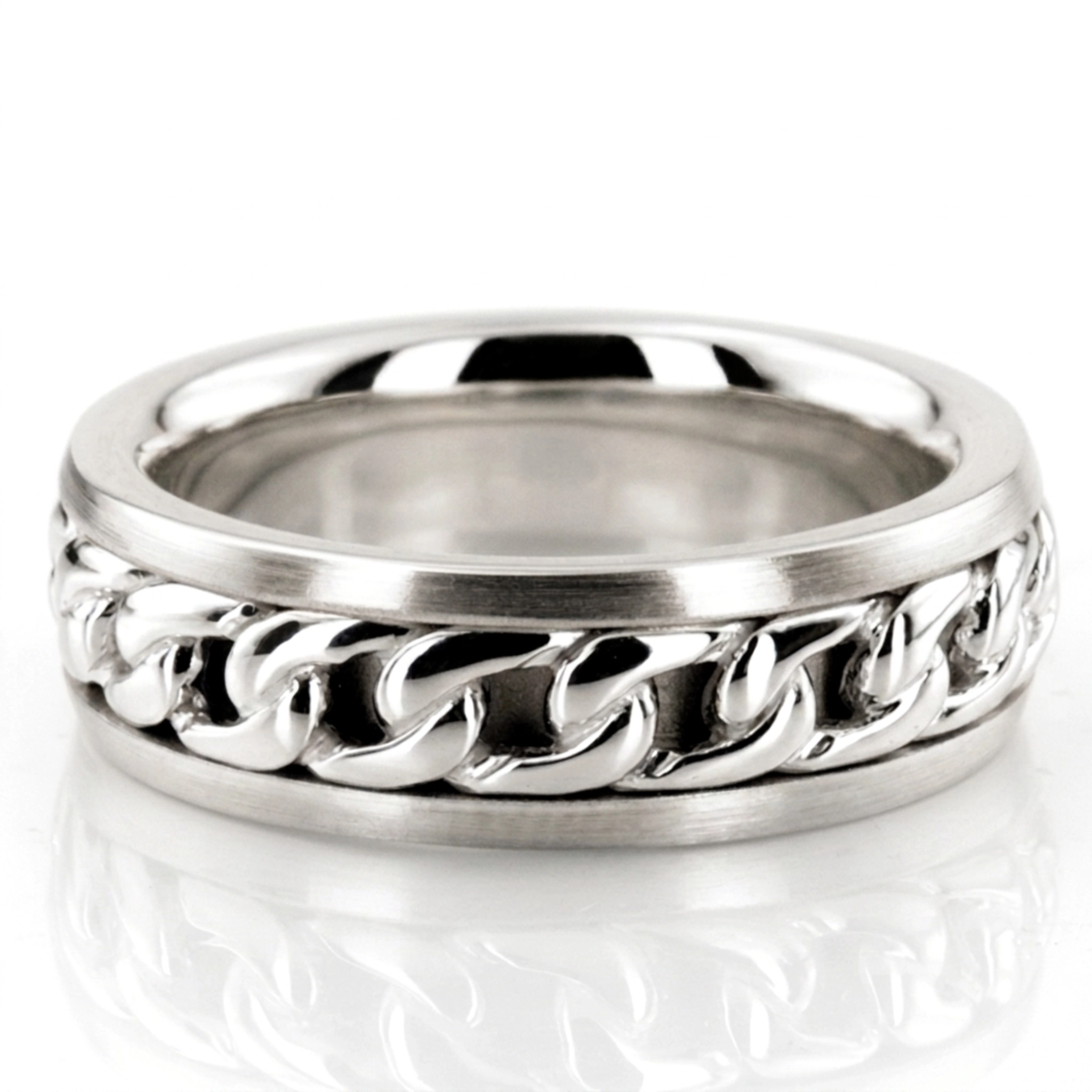 10K white gold 7mm. high polish hand-made-hand-woven-wedding-band - alternate view 3