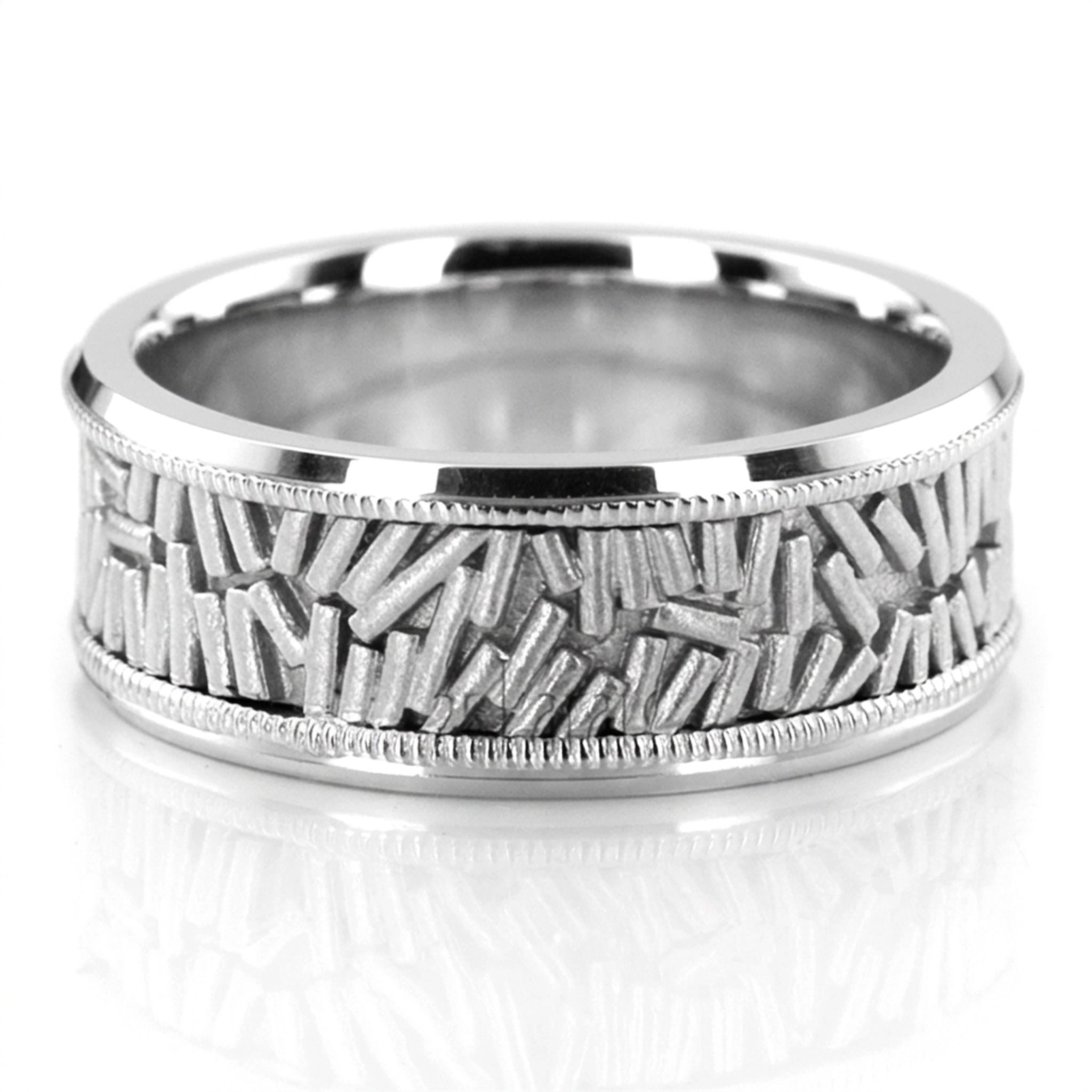 10K white gold 8mm. high polish two-tone-hand-made-wedding-ring - alternate view 3
