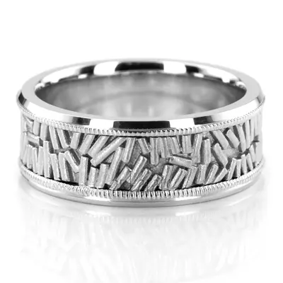 10K white gold 8mm. high polish two-tone-hand-made-wedding-ring - alternate view 3 thumbnail