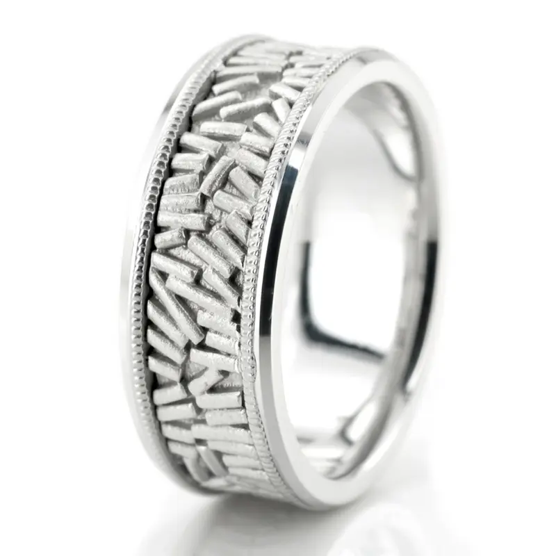 10K white gold 8mm. cross satin two-tone-hand-made-wedding-ring - main view