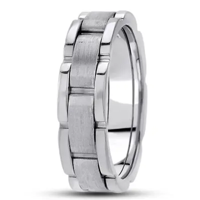 10K white gold 6.5mm satin fancy-carved-contemporary-wedding-band - main view thumbnail