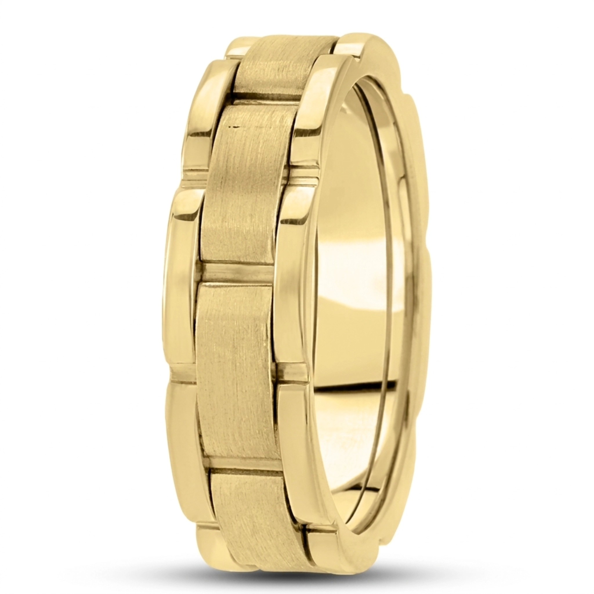 10K yellow gold 6.5mm satin fancy-carved-contemporary-wedding-band - alternate view 4