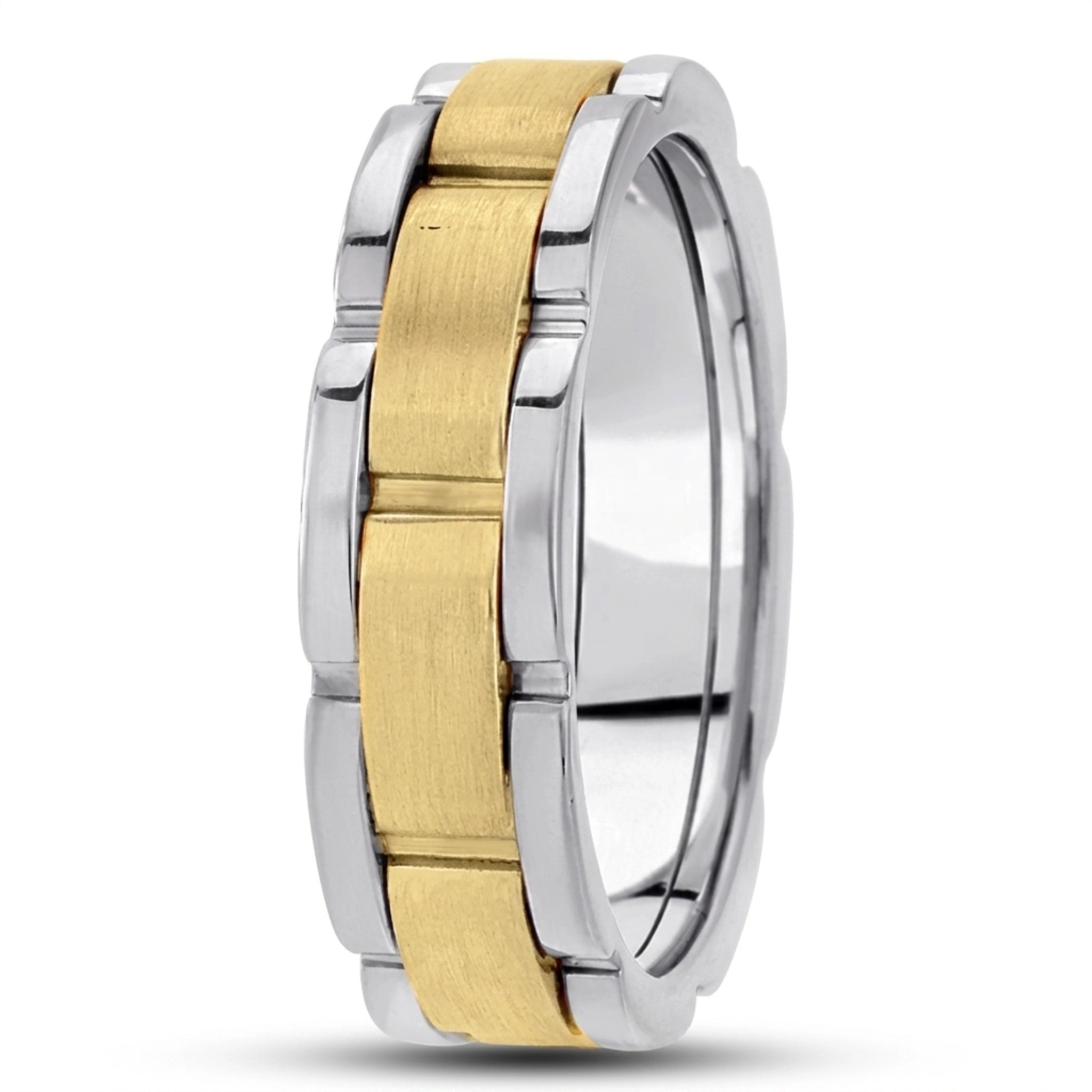 10K white-yellow-white gold 6.5mm satin fancy-carved-contemporary-wedding-band - alternate view 2