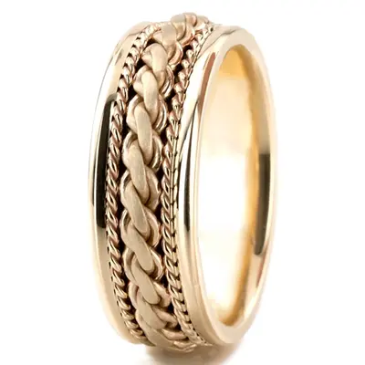 10K yellow gold 8mm. satin hand-made-braided-wedding-ring - alternate view 6 thumbnail