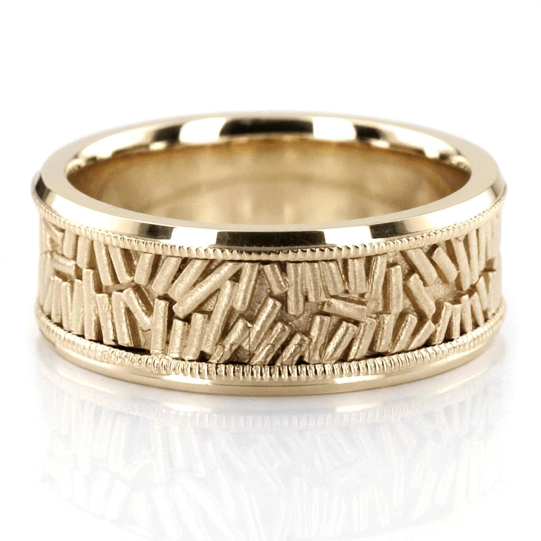 10K yellow gold 8mm. high polish two-tone-hand-made-wedding-ring - alternate view 4