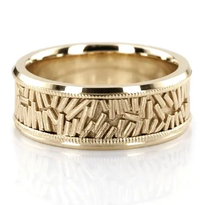 10K yellow gold 8mm. high polish two-tone-hand-made-wedding-ring - alternate view 4 thumbnail