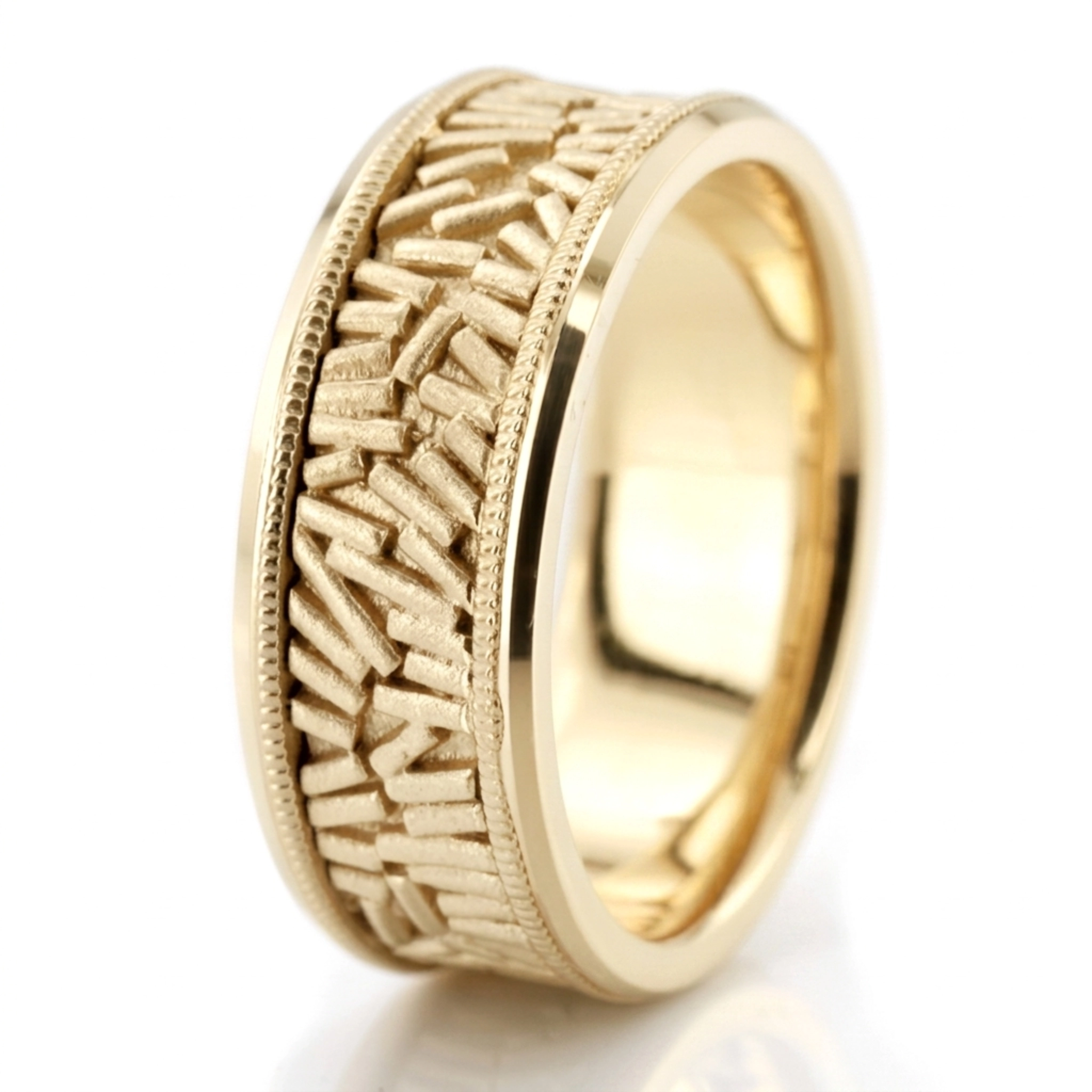10K yellow gold 8mm. cross satin two-tone-hand-made-wedding-ring - alternate view 2