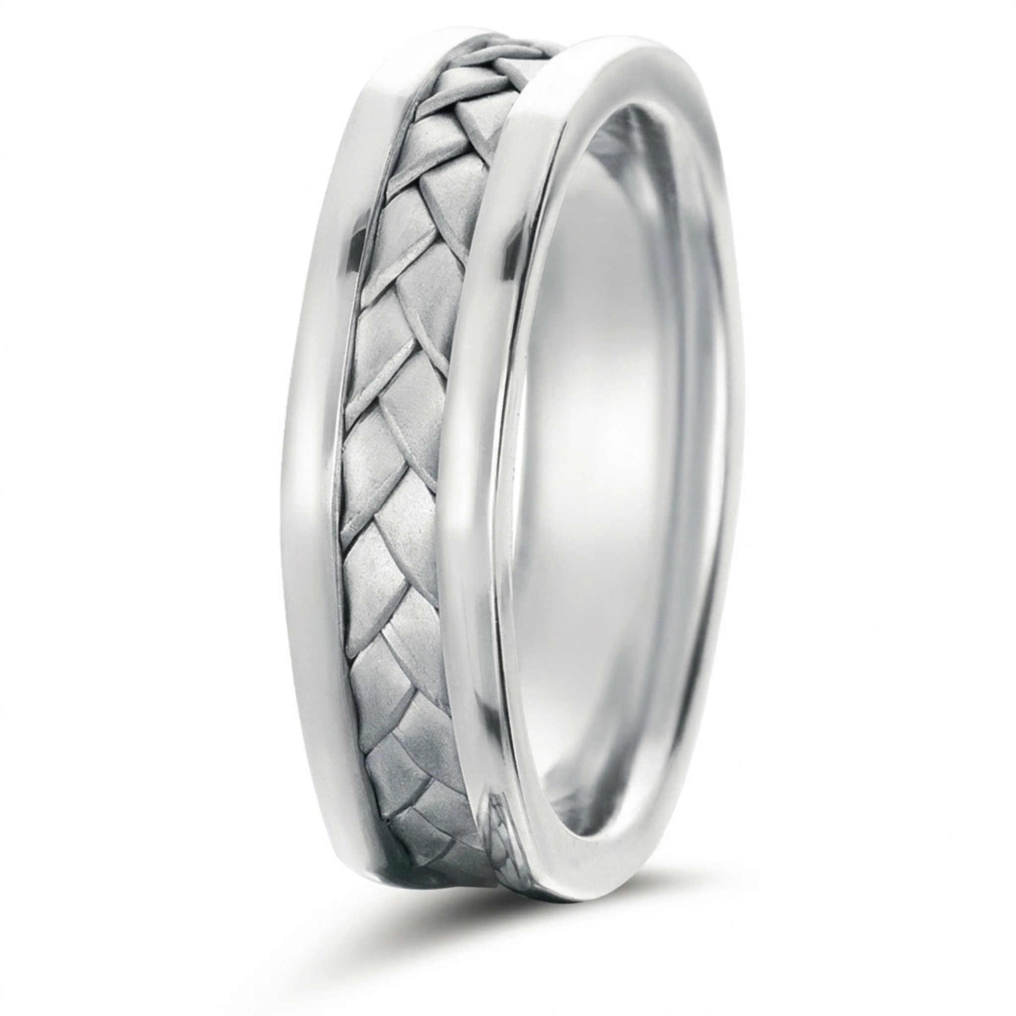 10K white gold 6mm. cross satin hand-made-hexagon-shaped-wedding-bands - alternate view 2