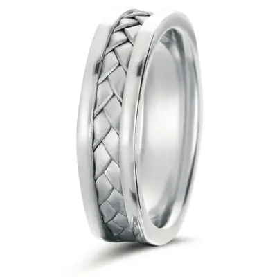 10K white gold 6mm. cross satin hand-made-hexagon-shaped-wedding-bands - alternate view 2 thumbnail