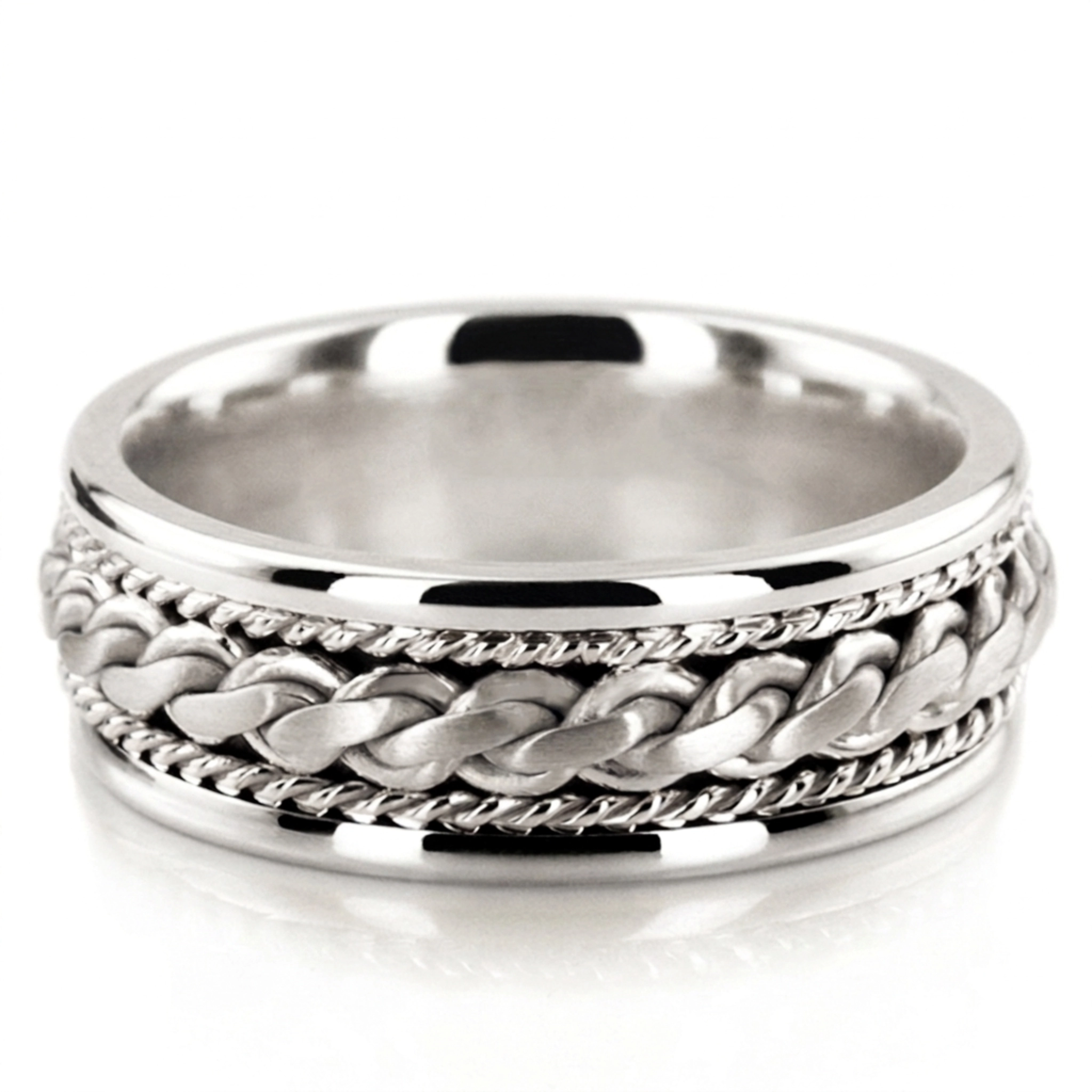 10K white gold 8mm. satin hand-made-braided-wedding-ring - alternate view 2