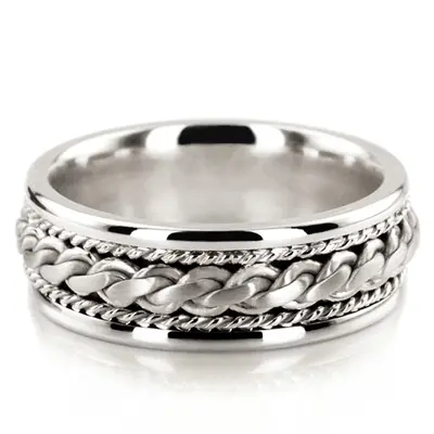 10K white gold 8mm. satin hand-made-braided-wedding-ring - alternate view 2 thumbnail