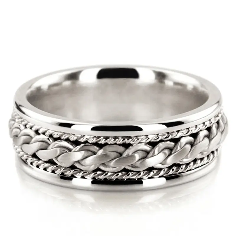 10K white gold 8mm. satin hand-made-braided-wedding-ring - alternate view 2