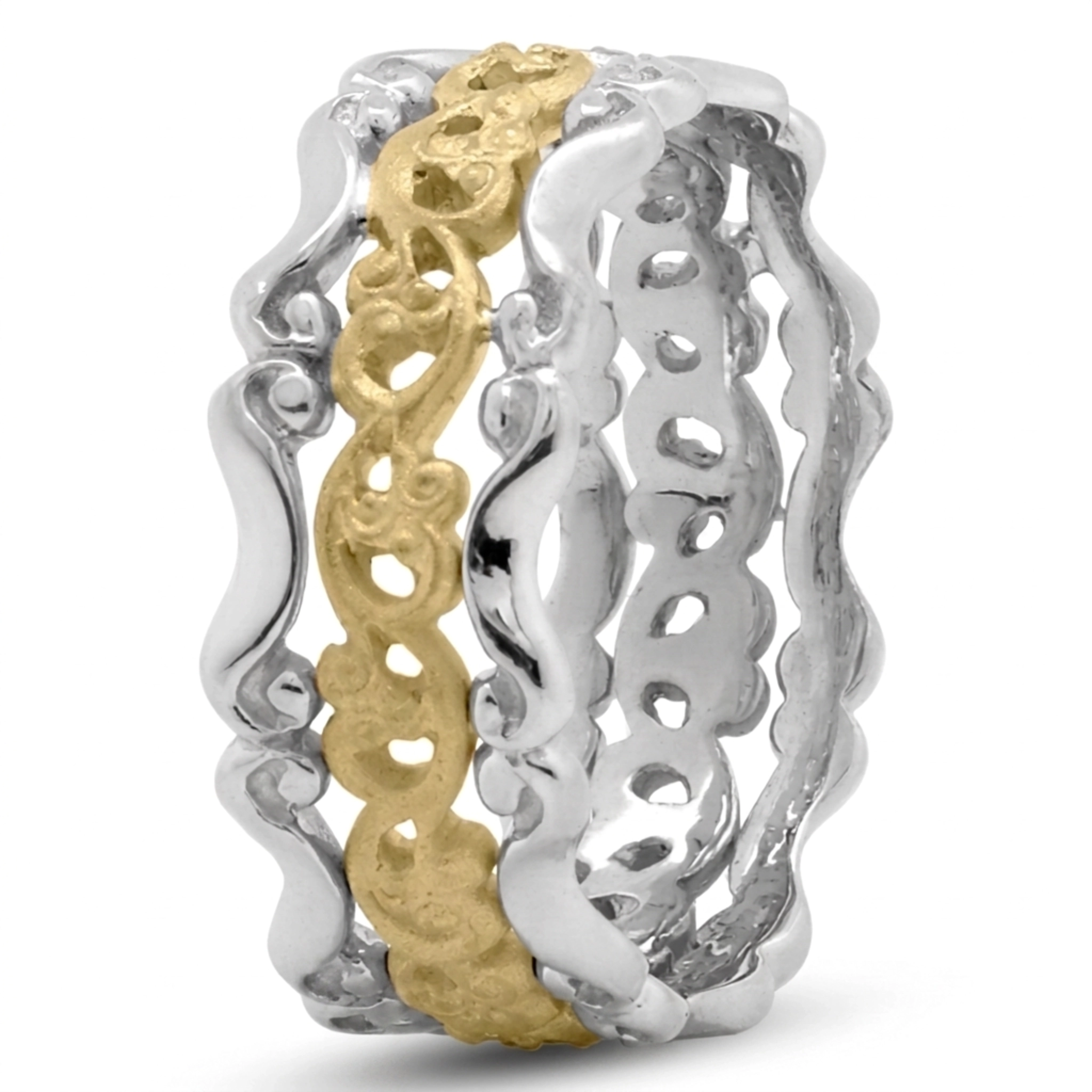 10K white-yellow-white gold 9mm. satin antique-handmade-wedding-band - alternate view 7