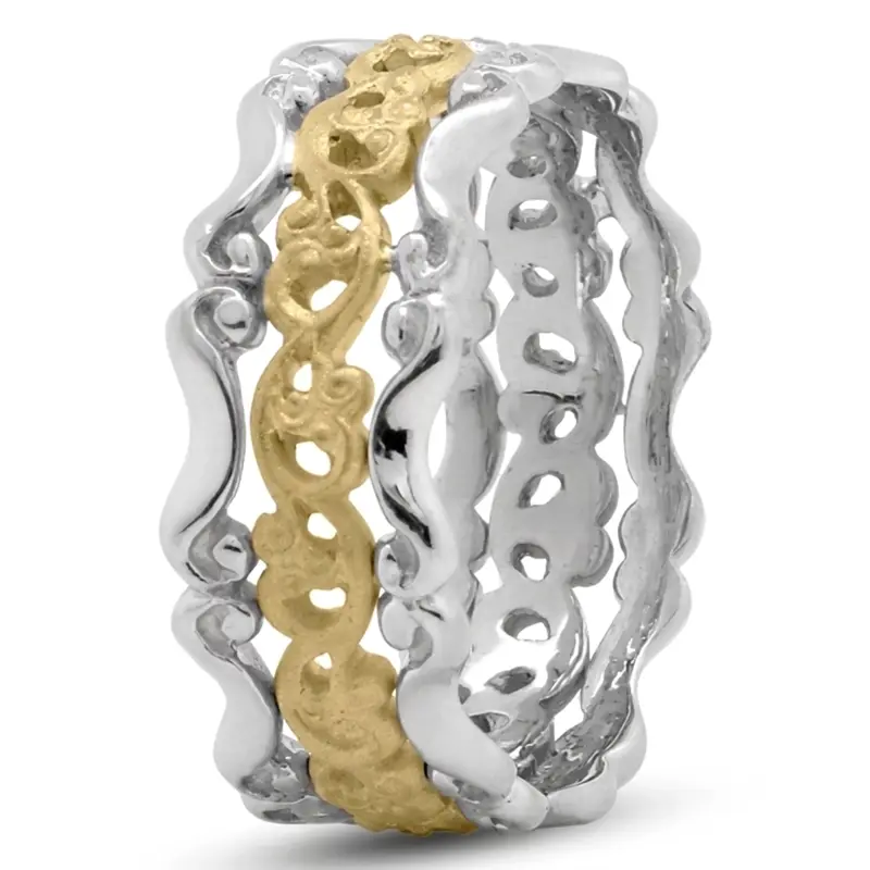 10K white-yellow-white gold 9mm. satin antique-handmade-wedding-band - alternate view 7