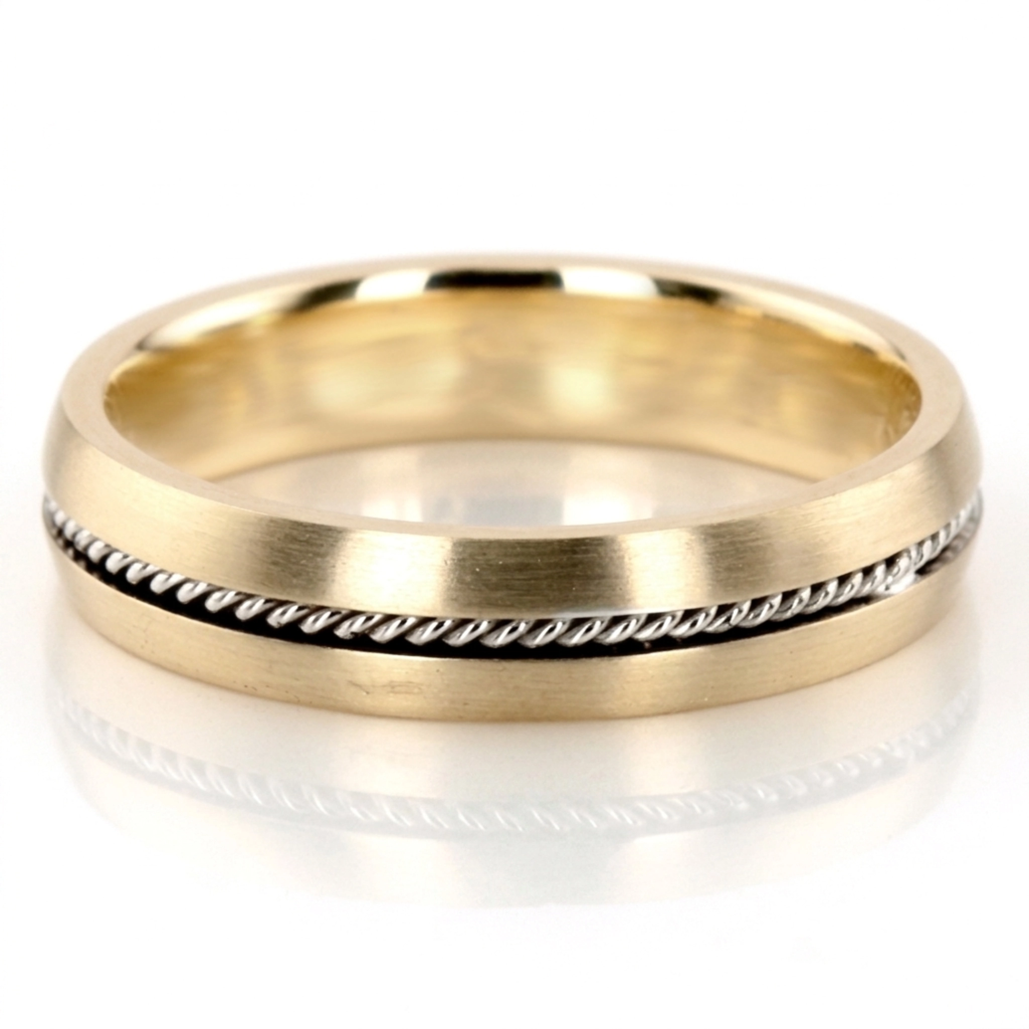 10K yellow-white-yellow gold 5mm. satin finish hand-made-wedding-ring - main view