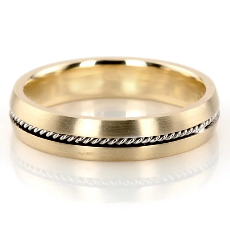 10K yellow-white-yellow gold 5mm. satin finish hand-made-wedding-ring - main view