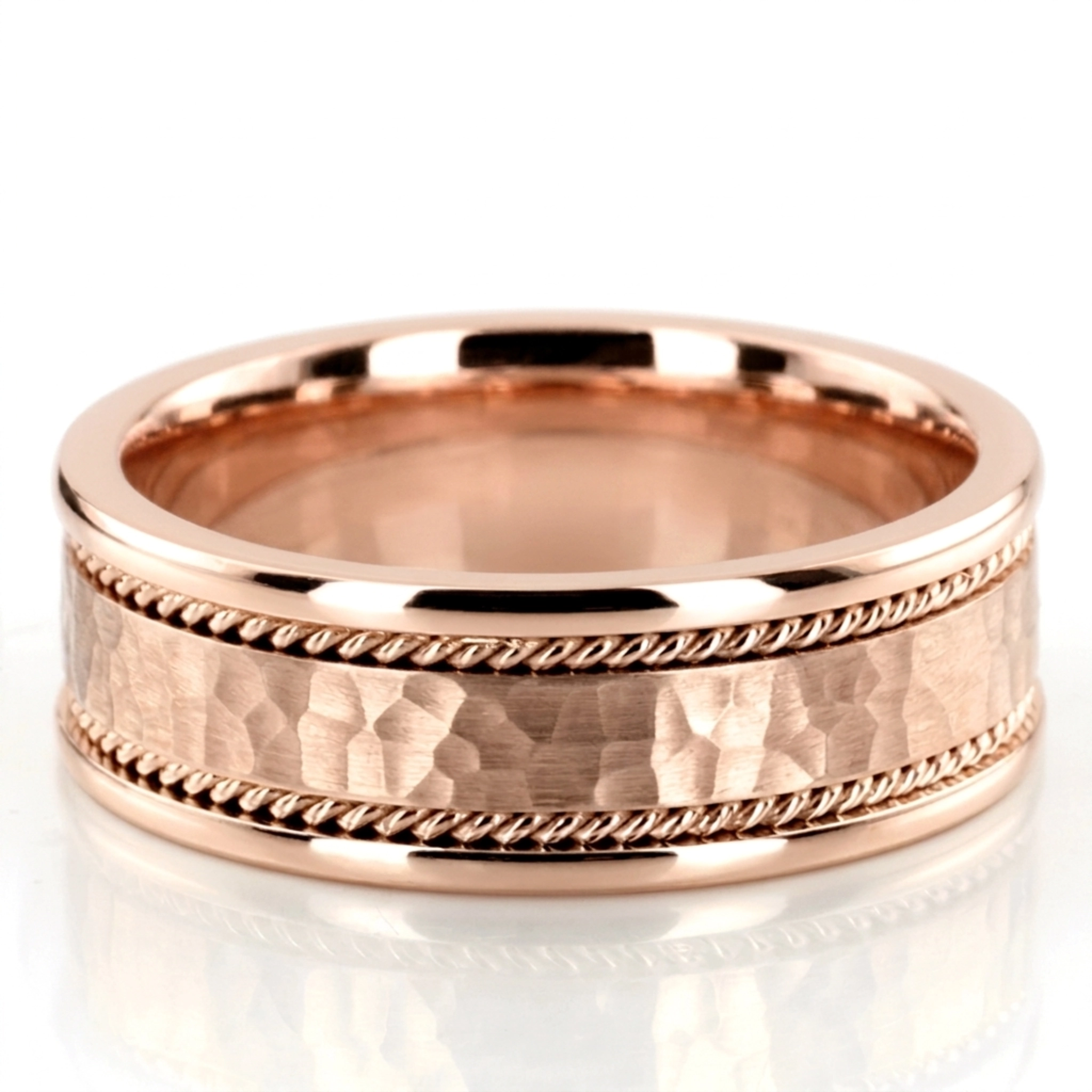 10K pink gold 7mm. hammer hammer-handmade-wedding-bands - alternate view 4