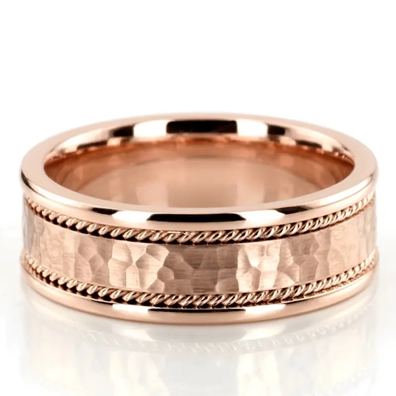 10K pink gold 7mm. hammer hammer-handmade-wedding-bands - alternate view 4