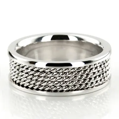 10K white gold 7mm. high polish hand-braided-wedding-bands - main view thumbnail