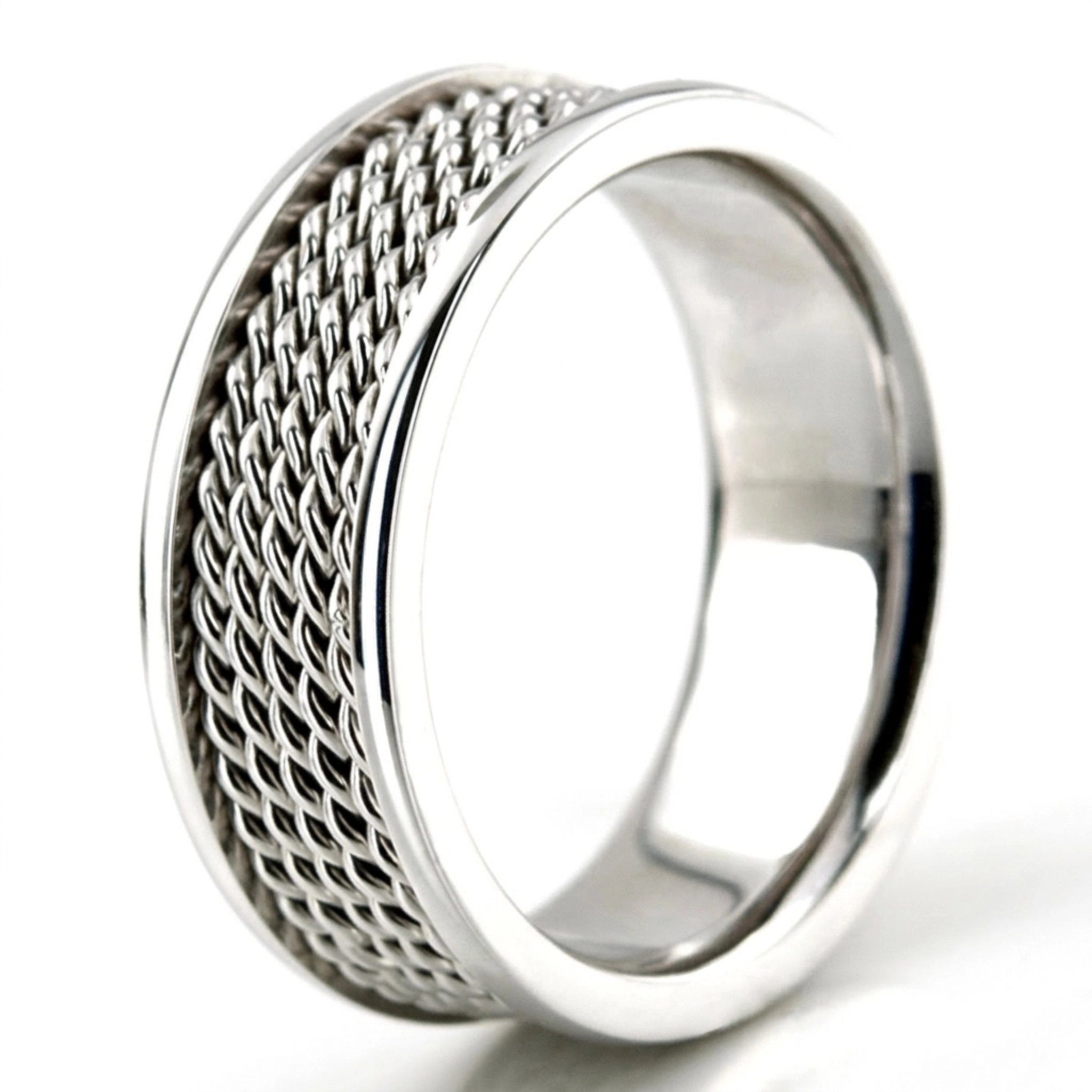 10K white gold 7mm. high polish hand-braided-wedding-bands - alternate view 3