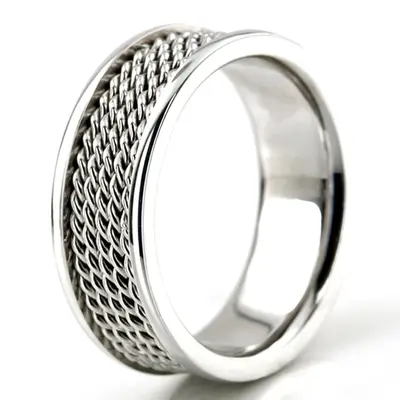 10K white gold 7mm. high polish hand-braided-wedding-bands - alternate view 3 thumbnail