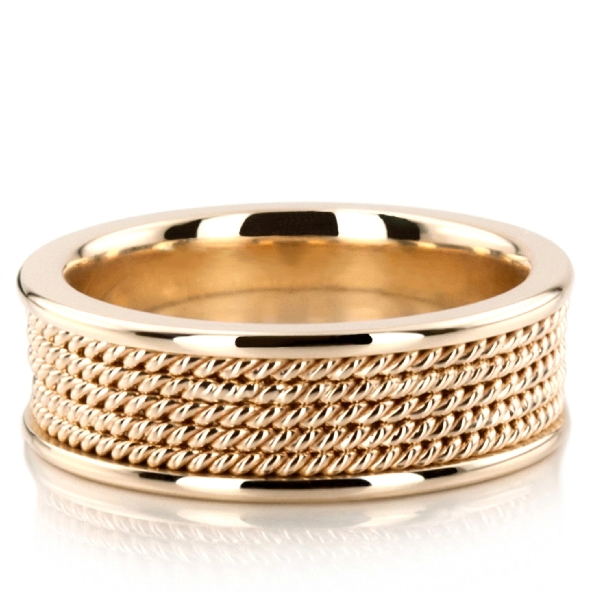 10K yellow gold 7mm. high polish hand-braided-wedding-bands - alternate view 2