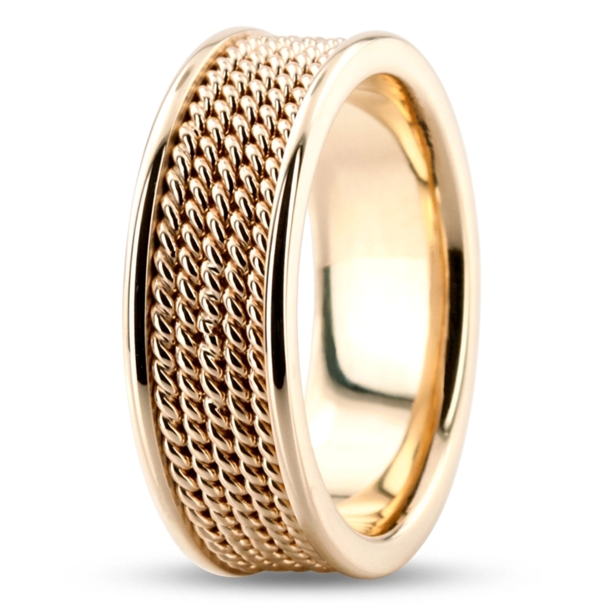 10K yellow gold 7mm. high polish hand-braided-wedding-bands - alternate view 4