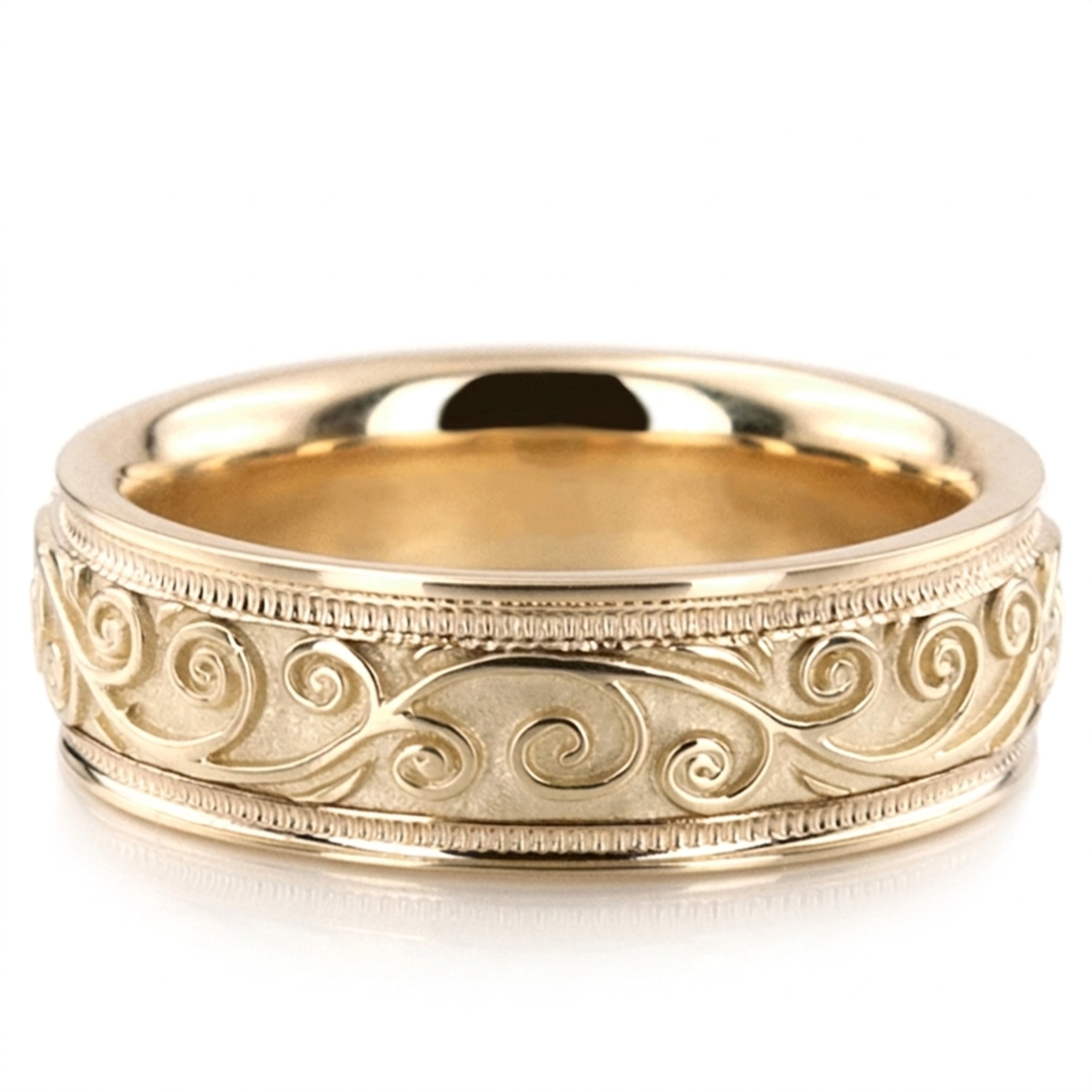 10K yellow gold 6.5mm high polish hand-made-antique-wedding-band - main view