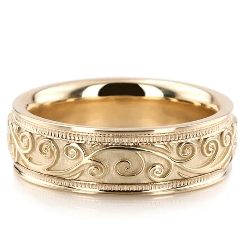 10K yellow gold 6.5mm high polish hand-made-antique-wedding-band - main view
