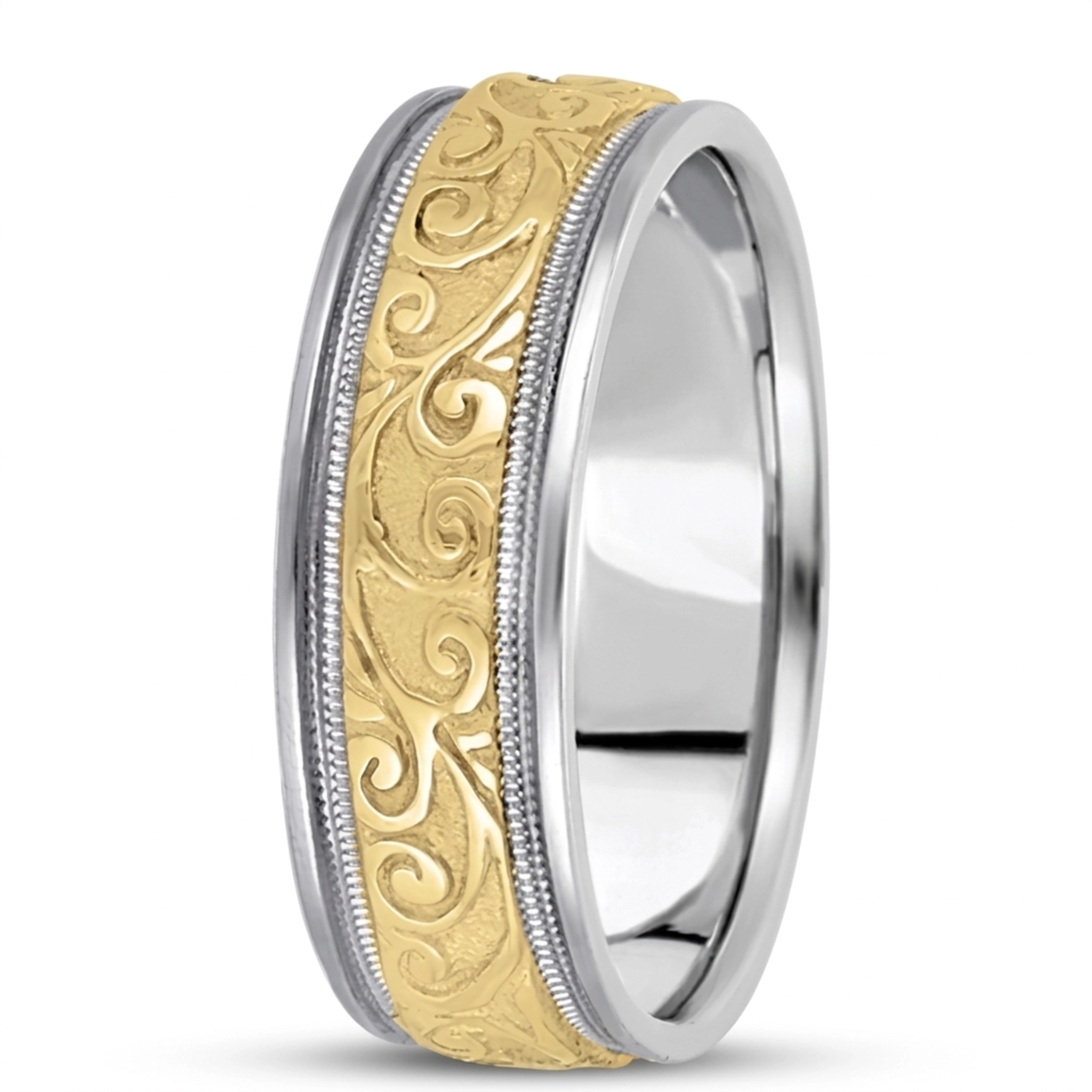 10K white-yellow-white gold 6.5mm high polish hand-made-antique-wedding-band - alternate view 3