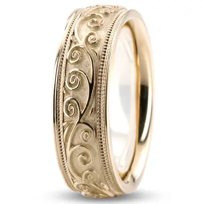 10K yellow gold 6.5mm high polish hand-made-antique-wedding-band - alternate view 5 thumbnail